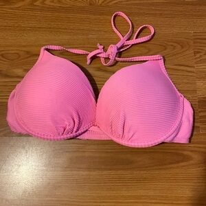 Women’s Pink Ribbed Halter Bikini Top Xl